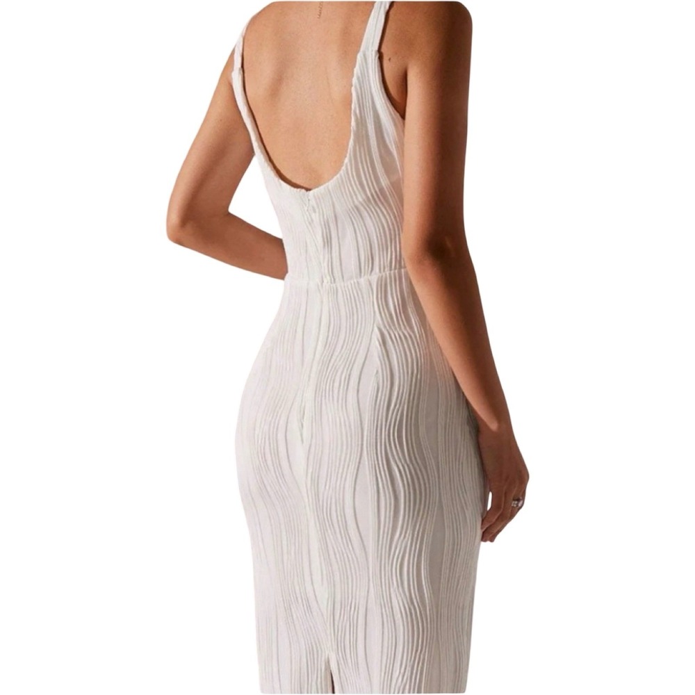 Rihoas White Wavy Ripple Textured Midi Dress Bridal Sleeveless Medium - Picture 2 of 7